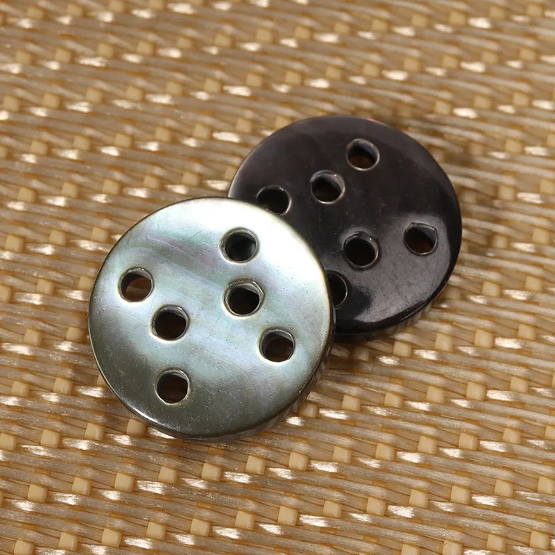11.5mm Natural Round Six-Hole White and Black Shell Buttons