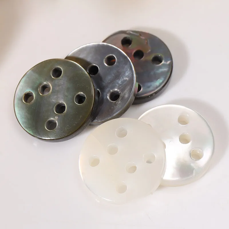 11.5mm Natural Round Six-Hole White and Black Shell Buttons