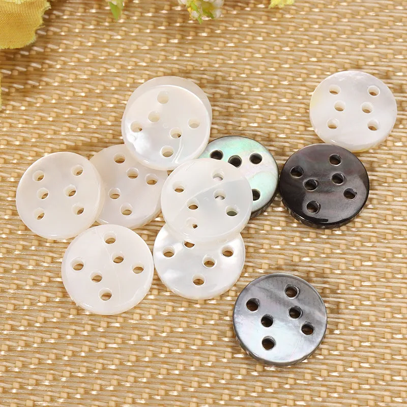 11.5mm Natural Round Six-Hole White and Black Shell Buttons