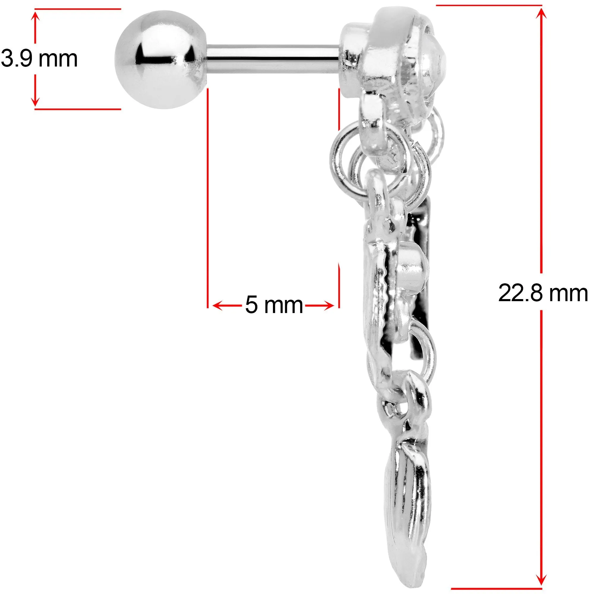 16 Gauge 1/4 Clear Gem Eye Feather Dangle Cartilage Tragus Earring