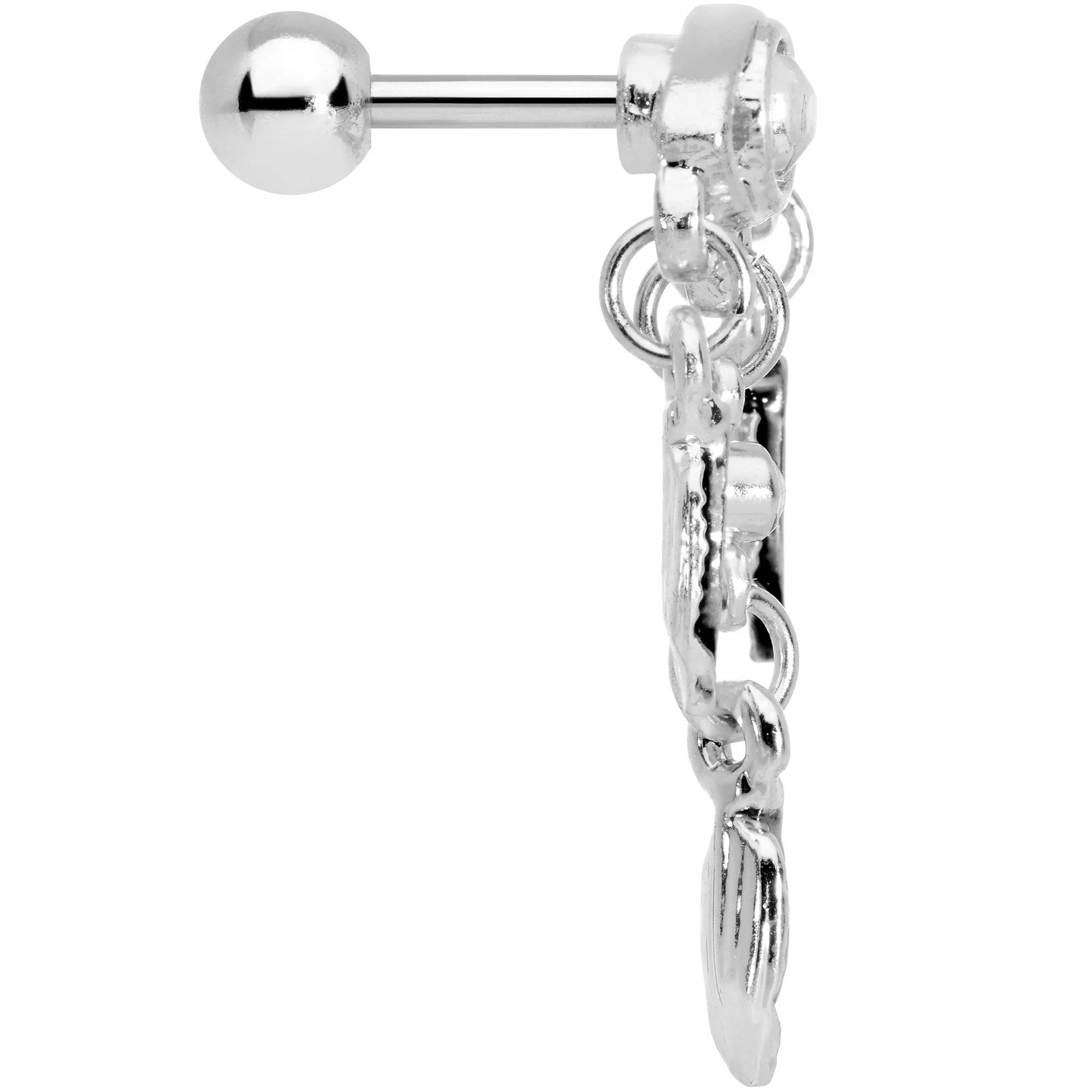 16 Gauge 1/4 Clear Gem Eye Feather Dangle Cartilage Tragus Earring