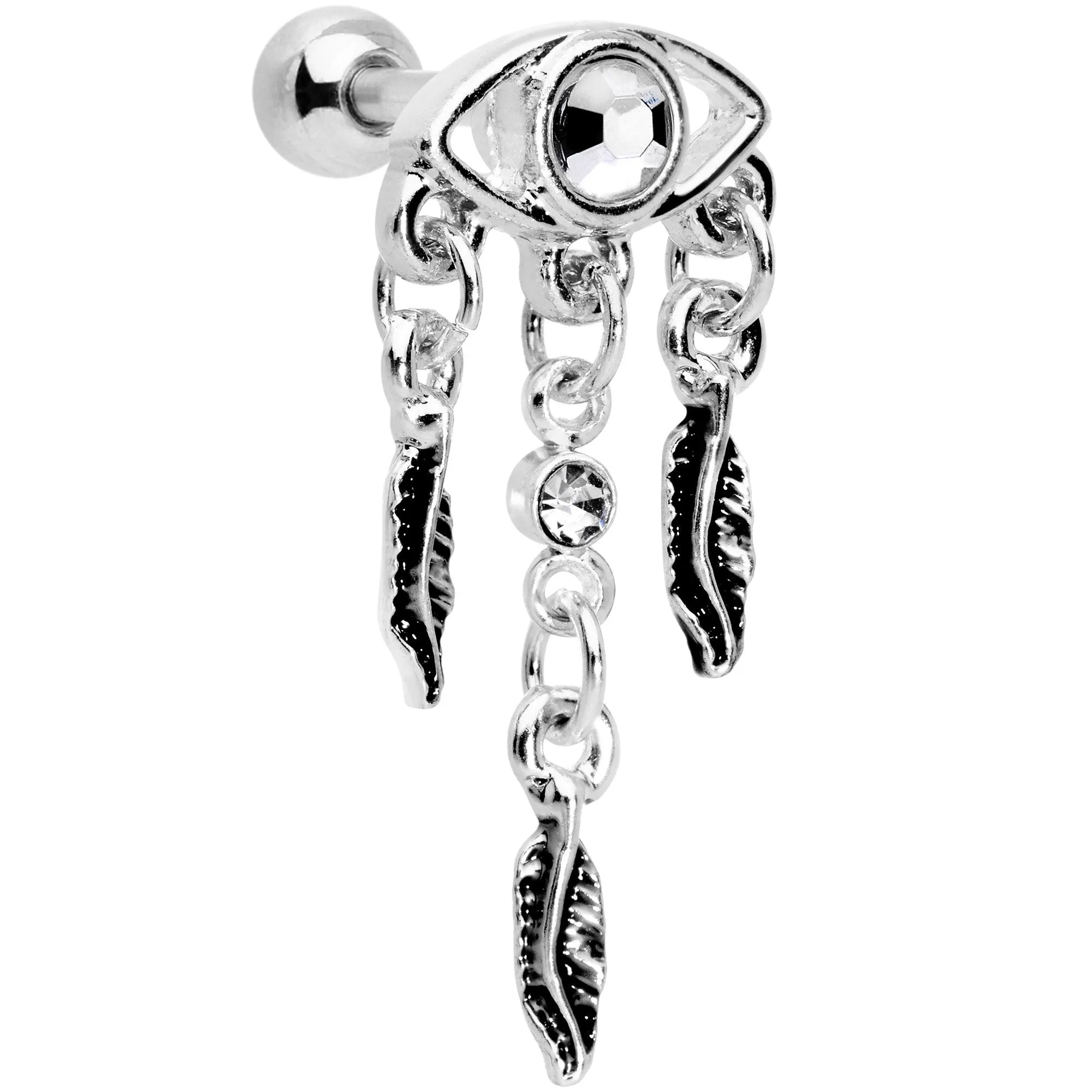 16 Gauge 1/4 Clear Gem Eye Feather Dangle Cartilage Tragus Earring