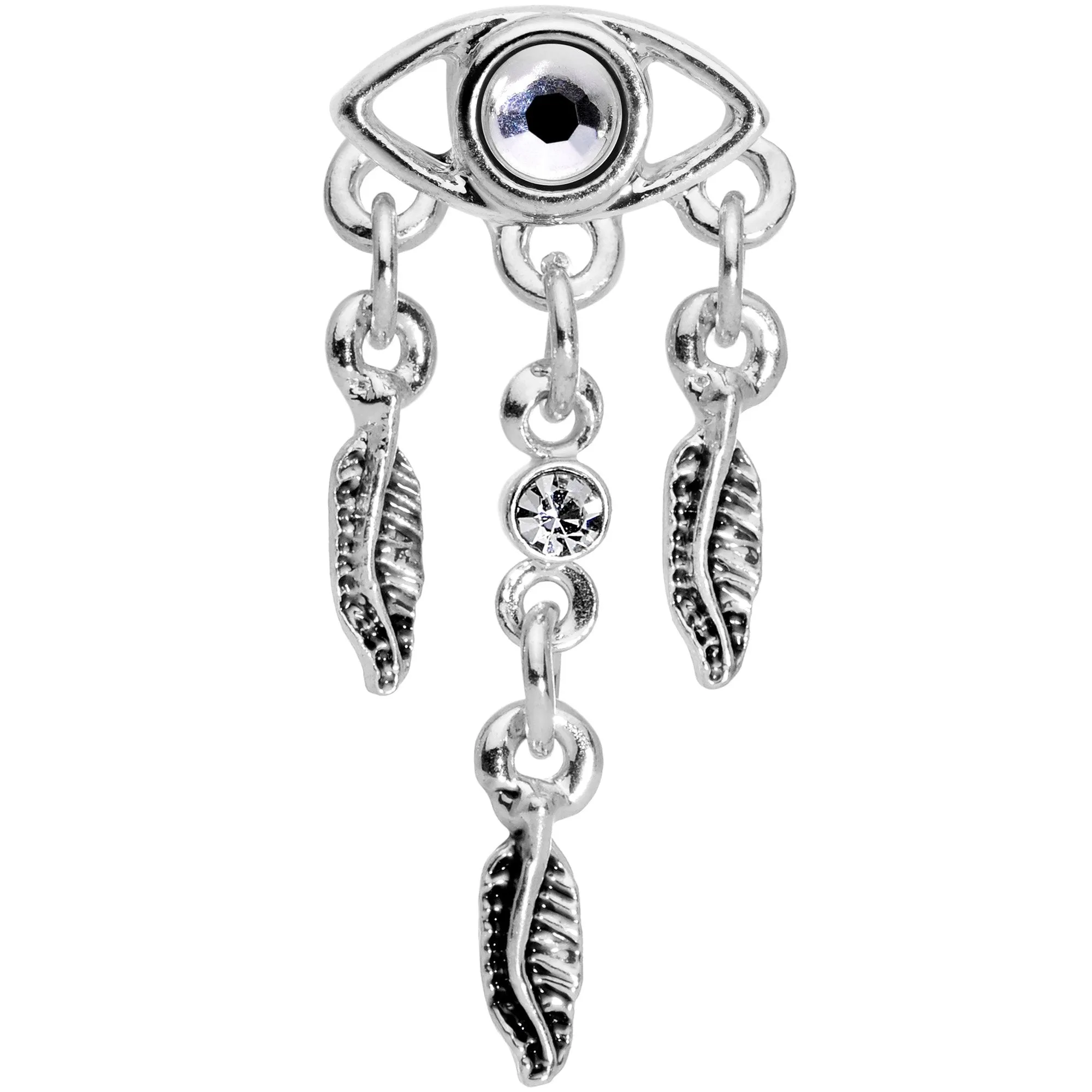 16 Gauge 1/4 Clear Gem Eye Feather Dangle Cartilage Tragus Earring
