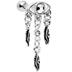 16 Gauge 1/4 Clear Gem Eye Feather Dangle Cartilage Tragus Earring
