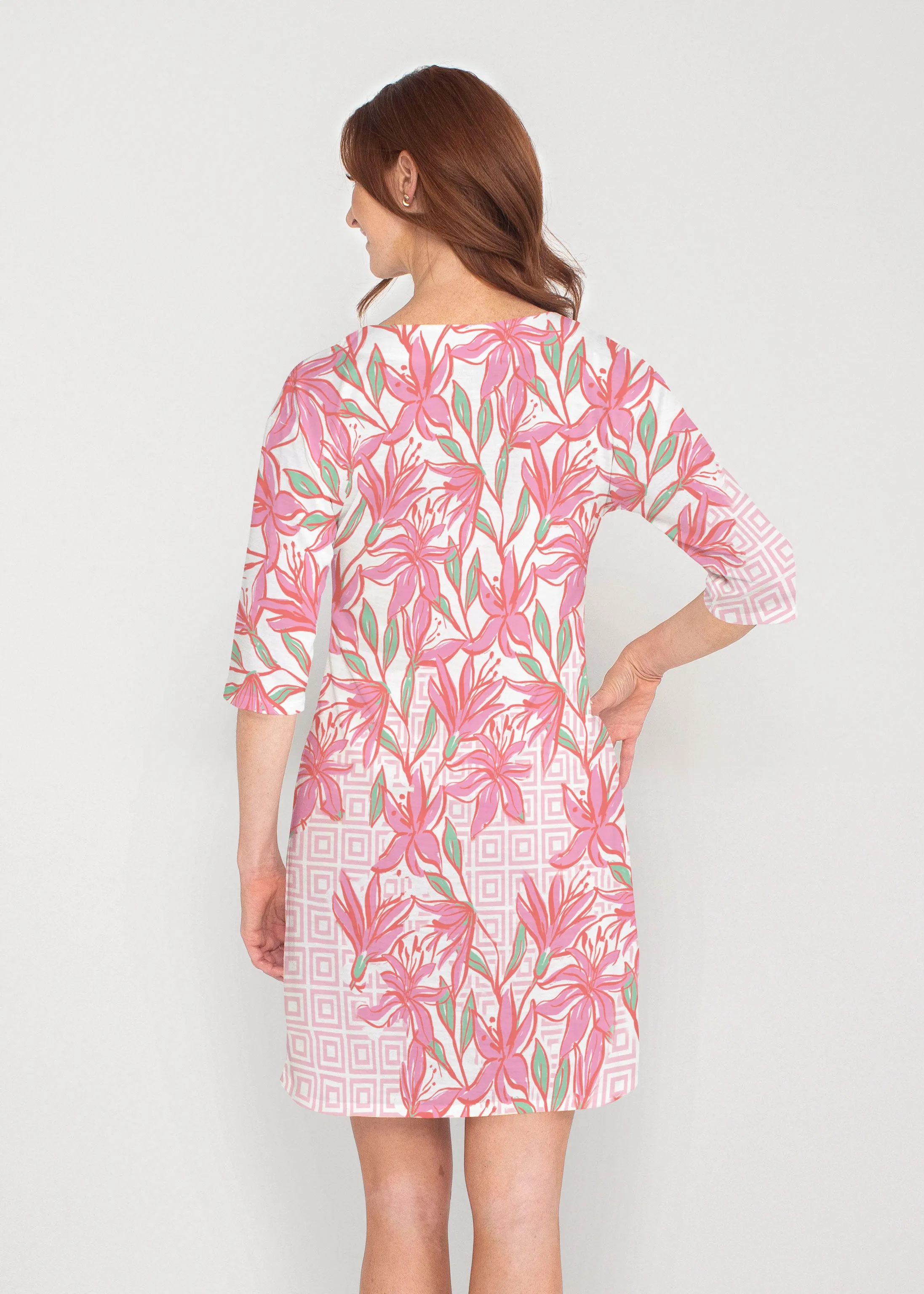 A lot of Lillies (8088) ~ Drop Shoulder 3/4 Sleeve V-Neck Dress