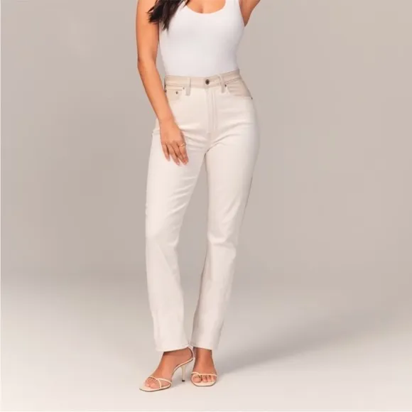 Abercrombie &amp; Fitch Mixed Fabric Slim Straight Ultra High Rise Jeans