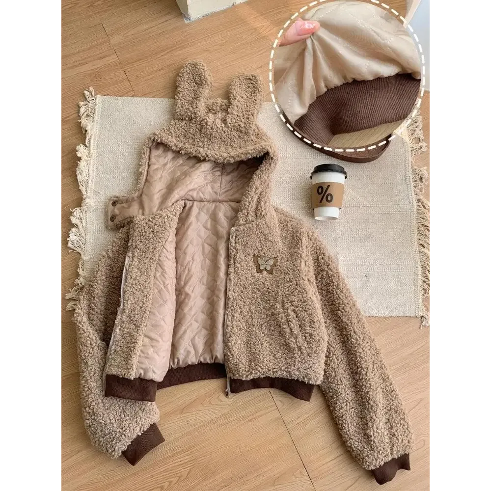 Adorable Rabbit Ear Hood Set with Faux Fur Details and Skirt