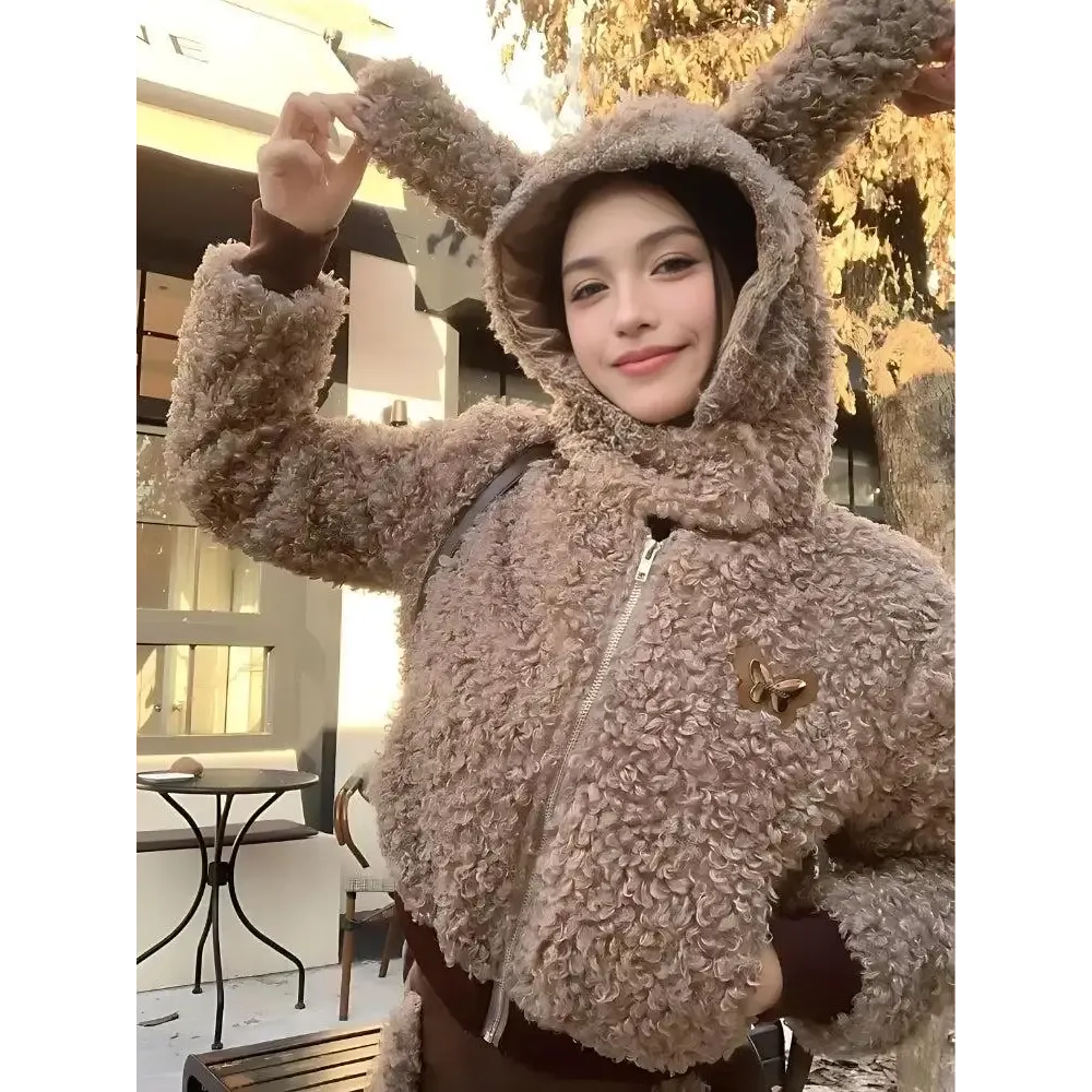 Adorable Rabbit Ear Hood Set with Faux Fur Details and Skirt