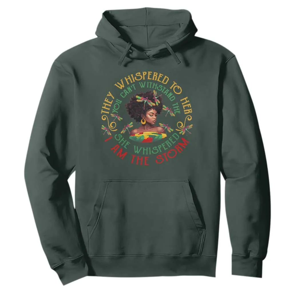 African Women Black History Month Hoodie Dragon Fly She Whispered Back I Am The Storm TS09
