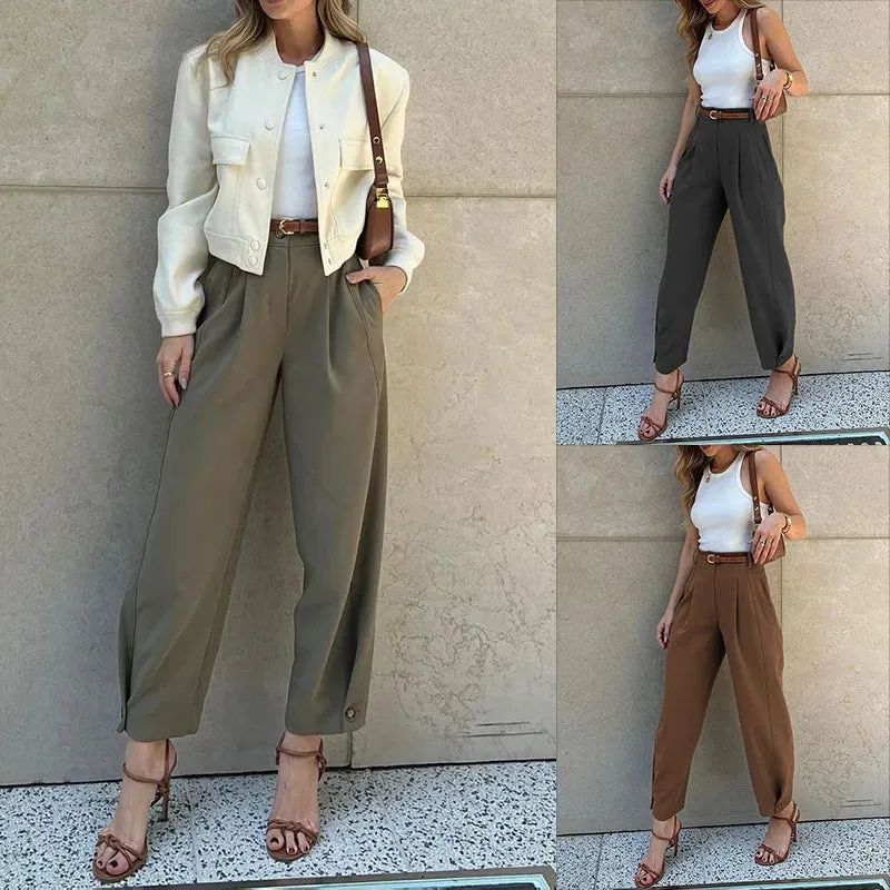 Agnes - Women's high-waisted pants with cargo pockets