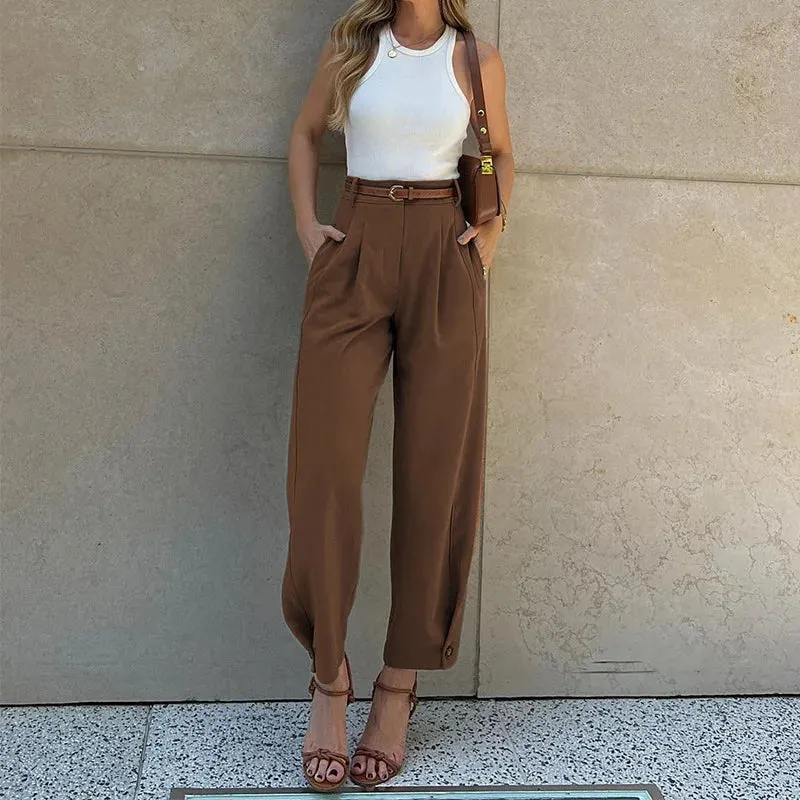 Agnes - Women's high-waisted pants with cargo pockets
