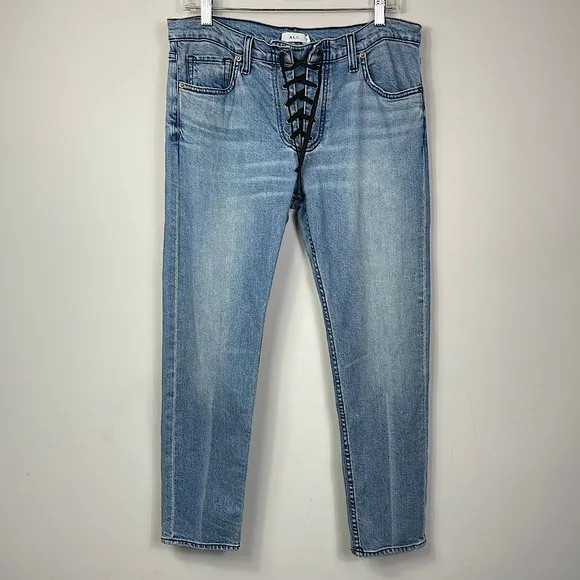A.L.C. Women's Light Wash Yoko Lace Up Front Mid Rise Slim Relaxed Jeans ALC 8