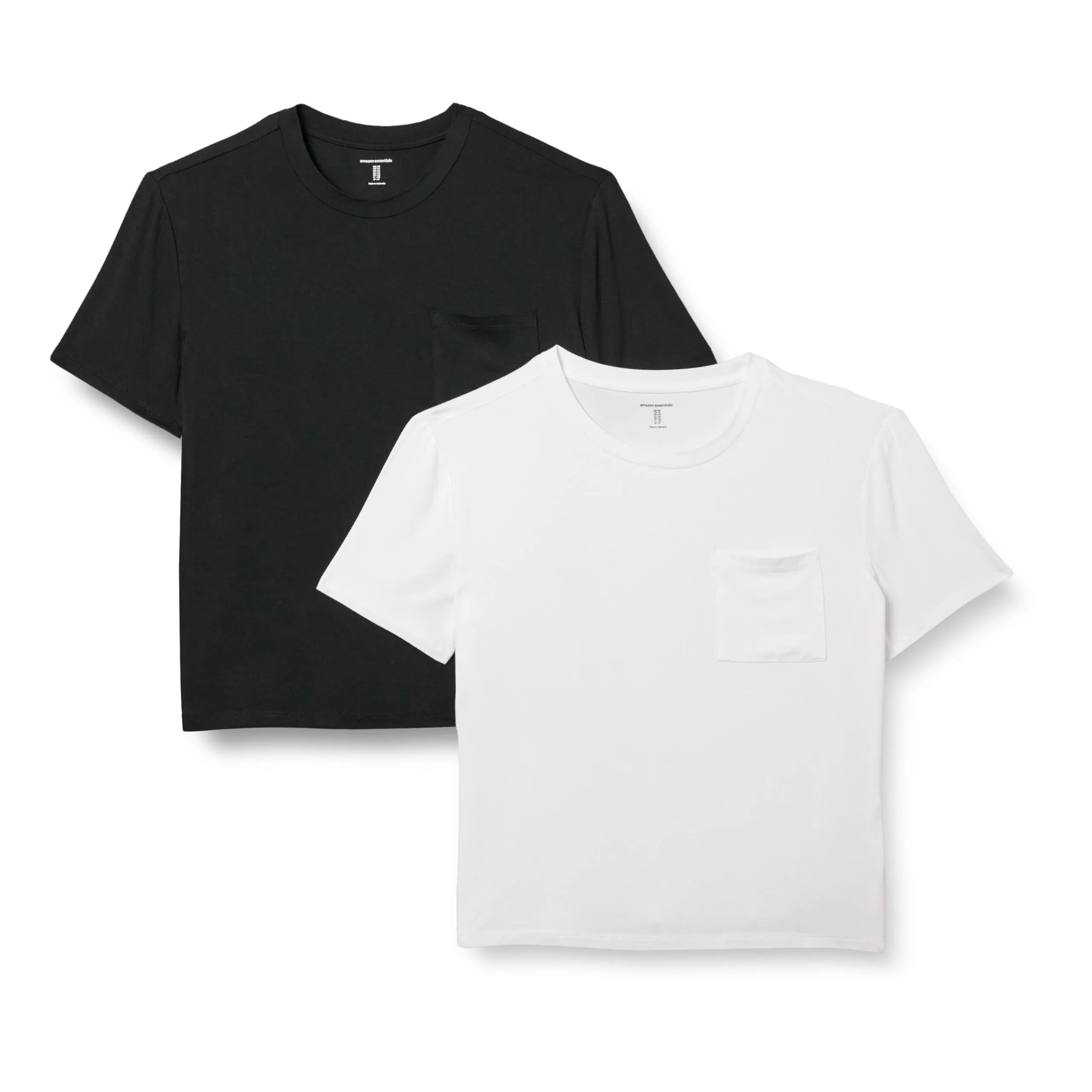 Amazon Essentials Women's Jersey Relaxed-Fit Short-Sleeve Crewneck Pocket T-Shirt, Pack of 2, Black/White, Small