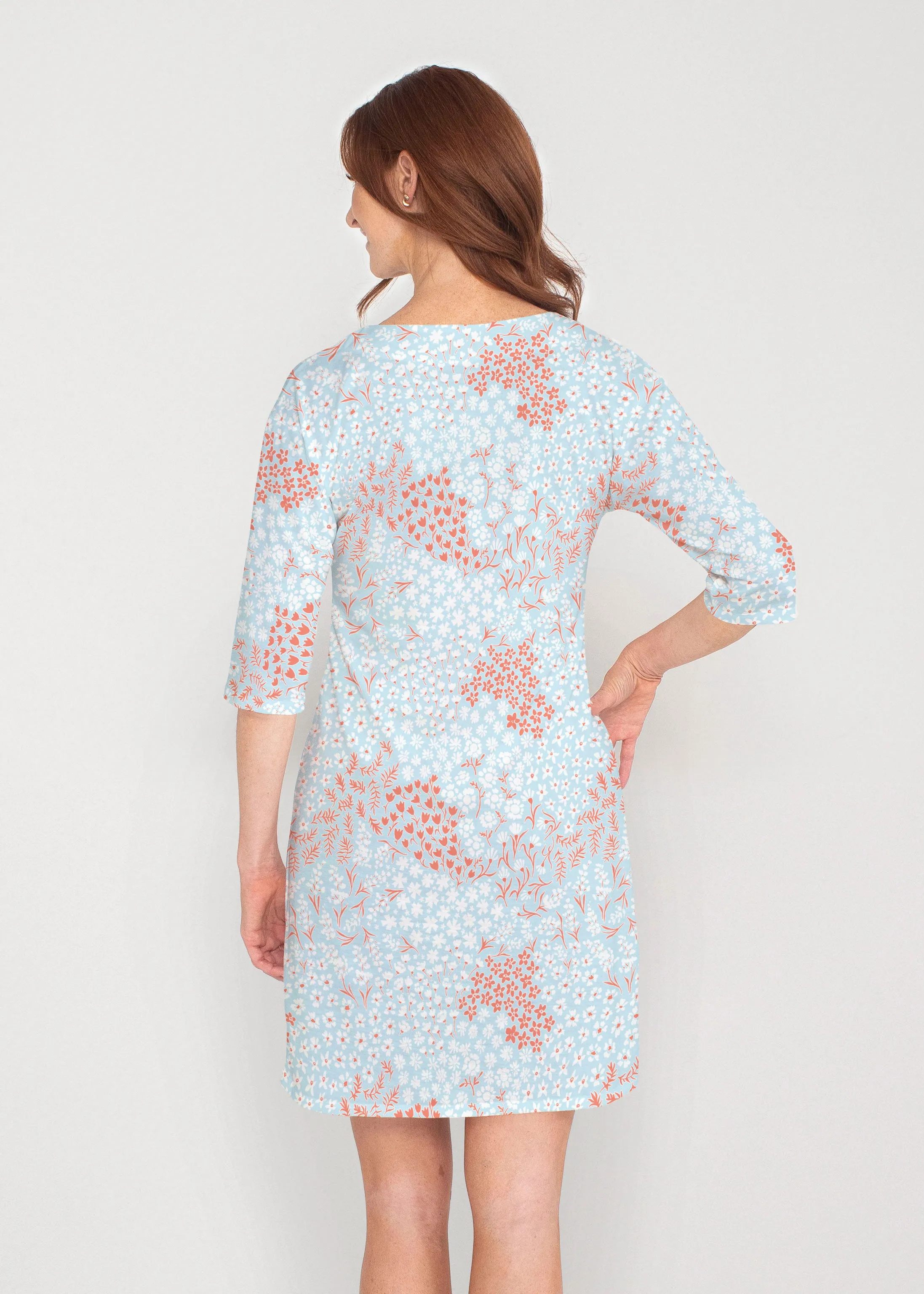 Annabelle (8040) ~ Drop Shoulder 3/4 Sleeve V-Neck Dress
