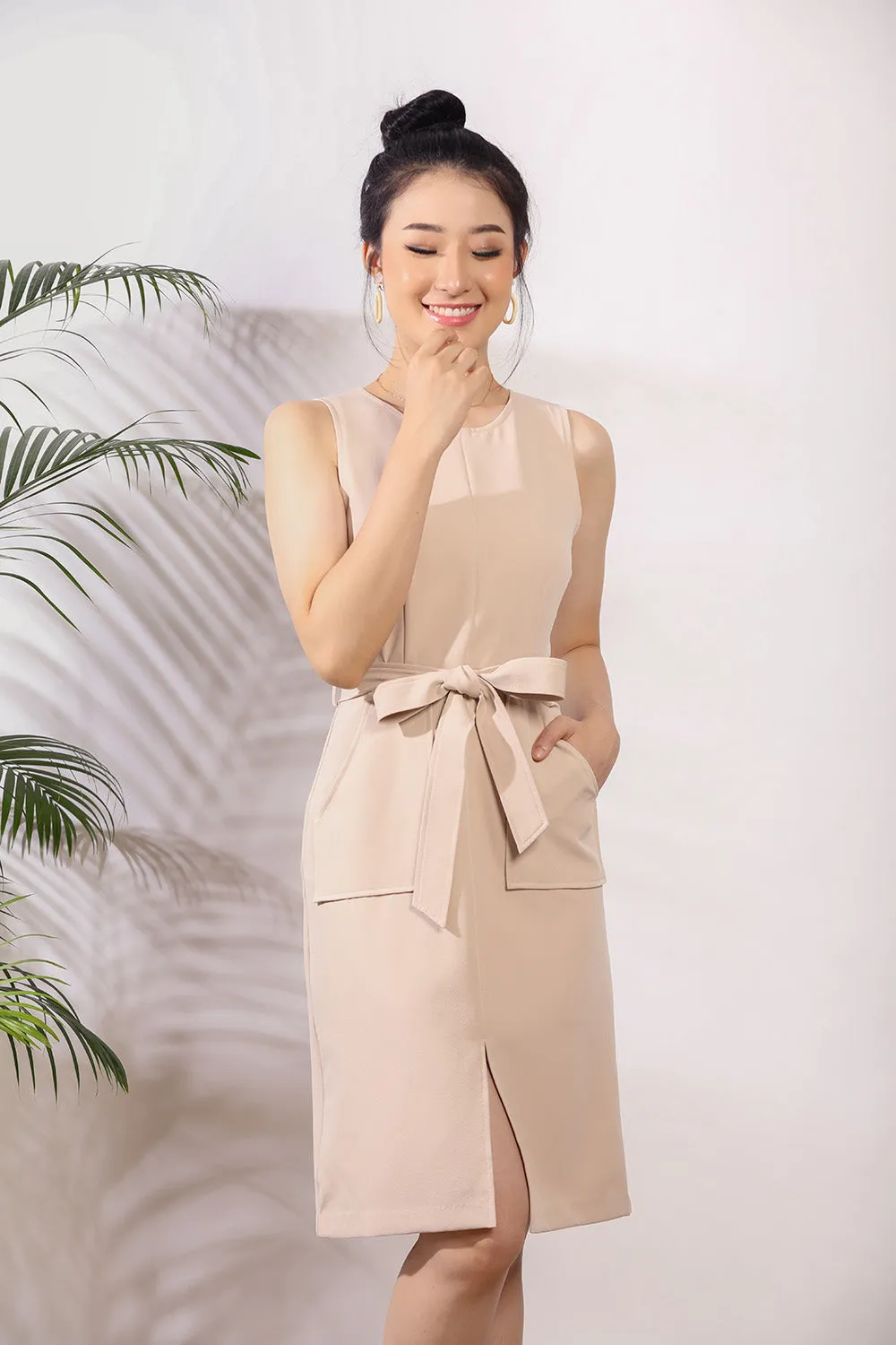 Anokhi Midi Dress in Nude
