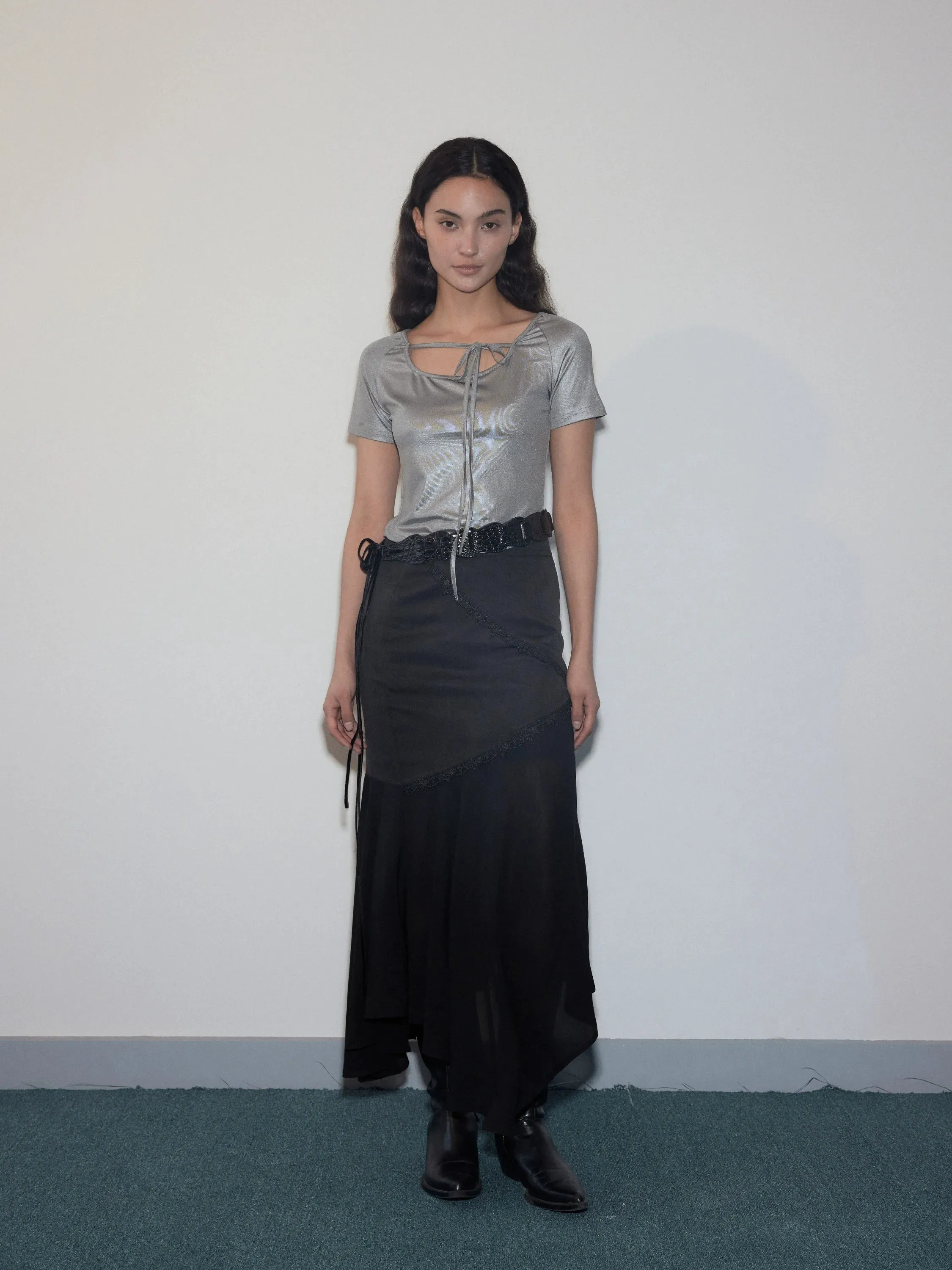 Asymmetrical Lace Chiffon Skirt