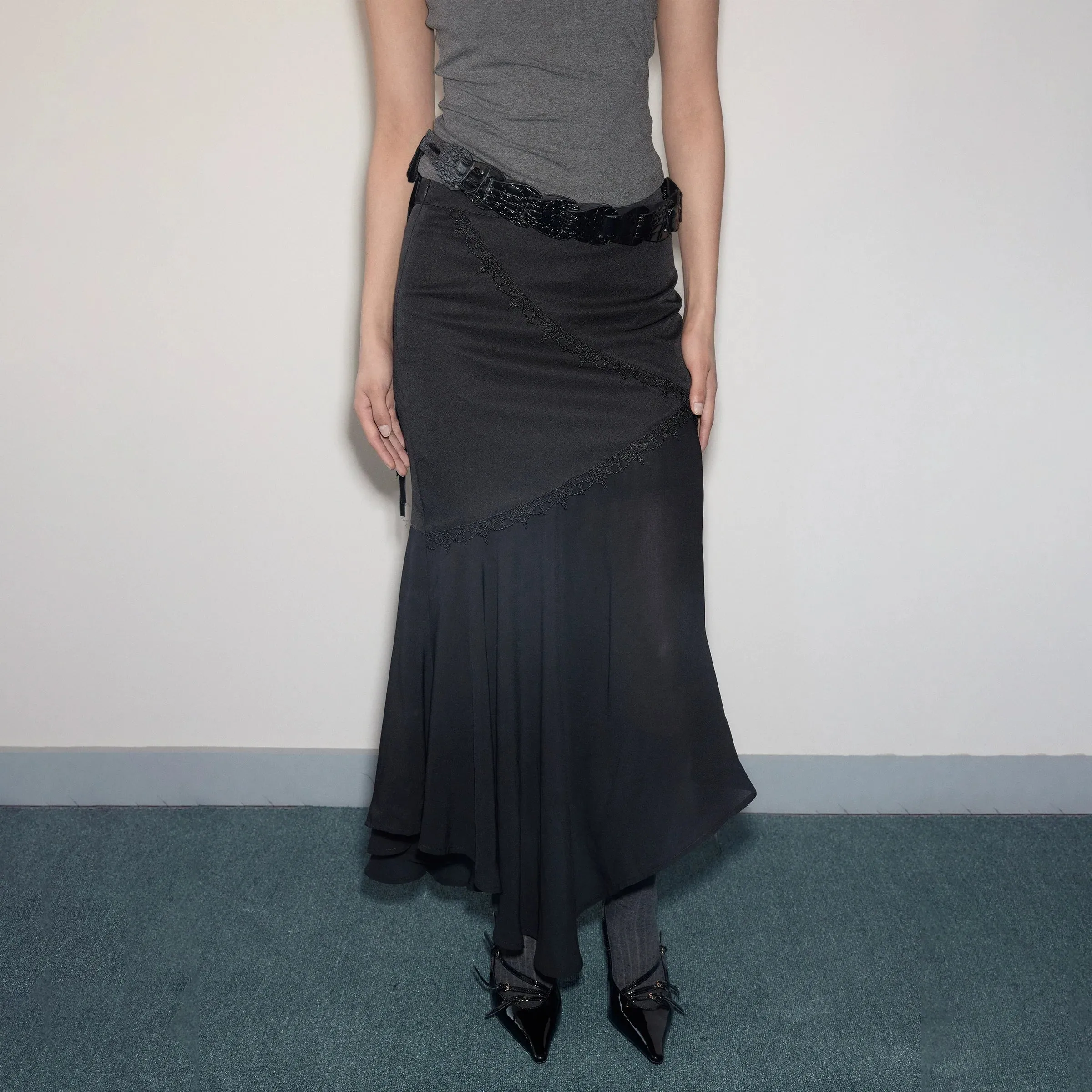 Asymmetrical Lace Chiffon Skirt