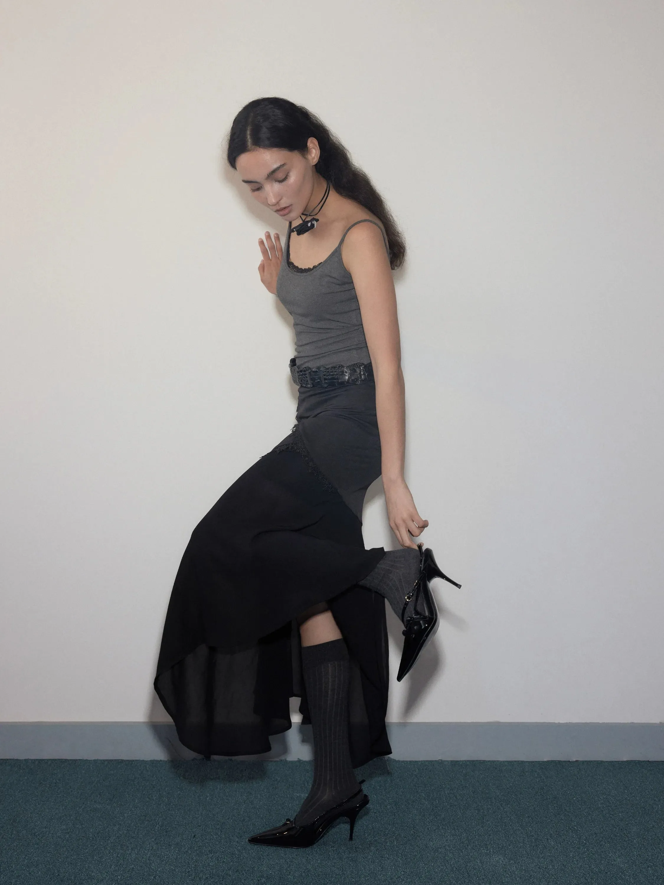 Asymmetrical Lace Chiffon Skirt