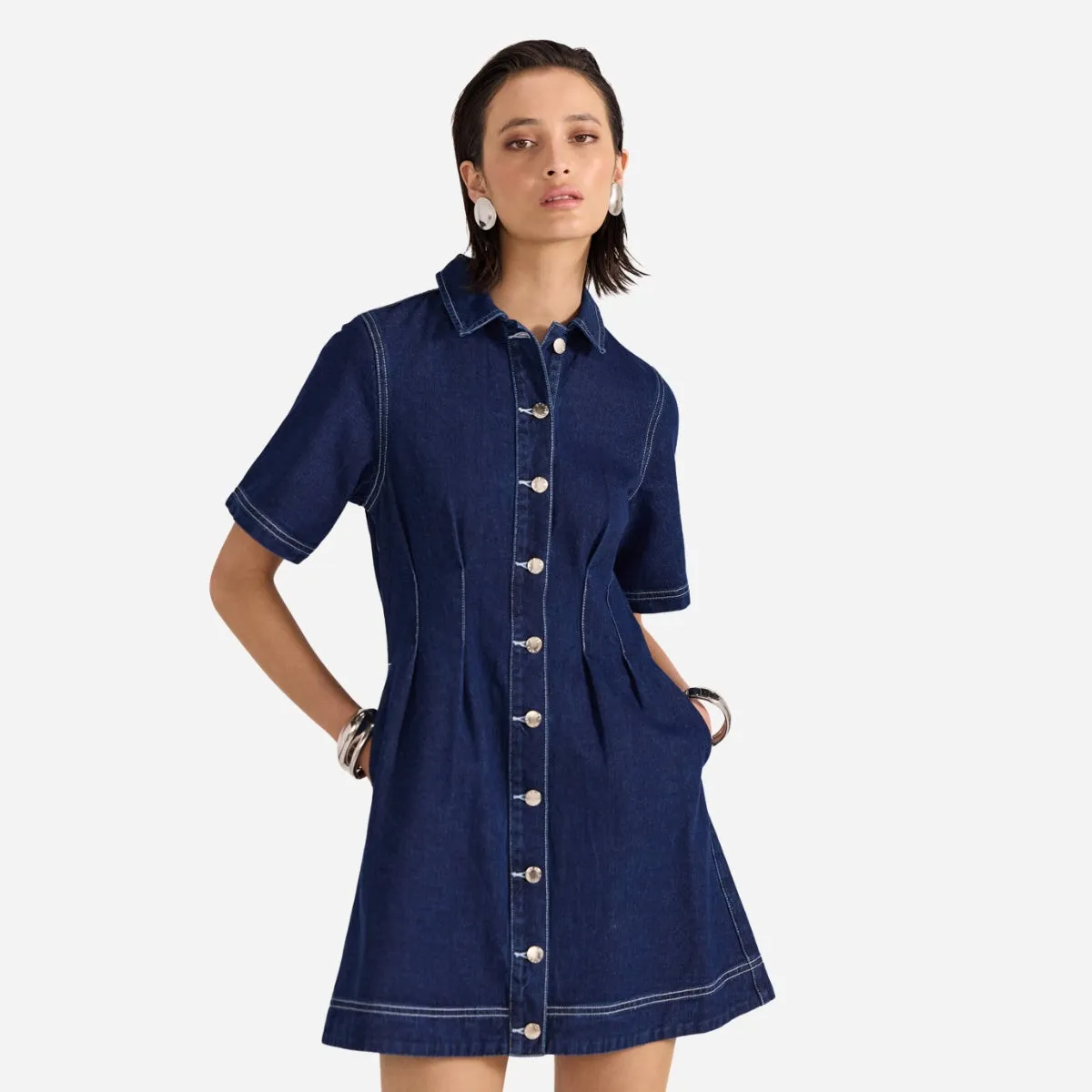 Augusta Denim Mini Dress (Indigo)