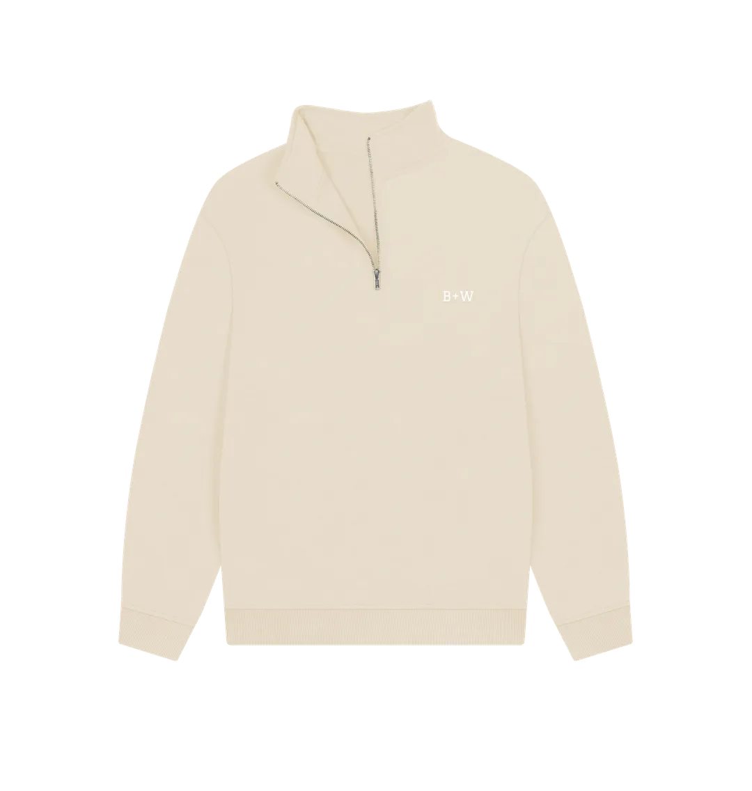 B W Quarter Zip Sweatshirt (White Lettering)