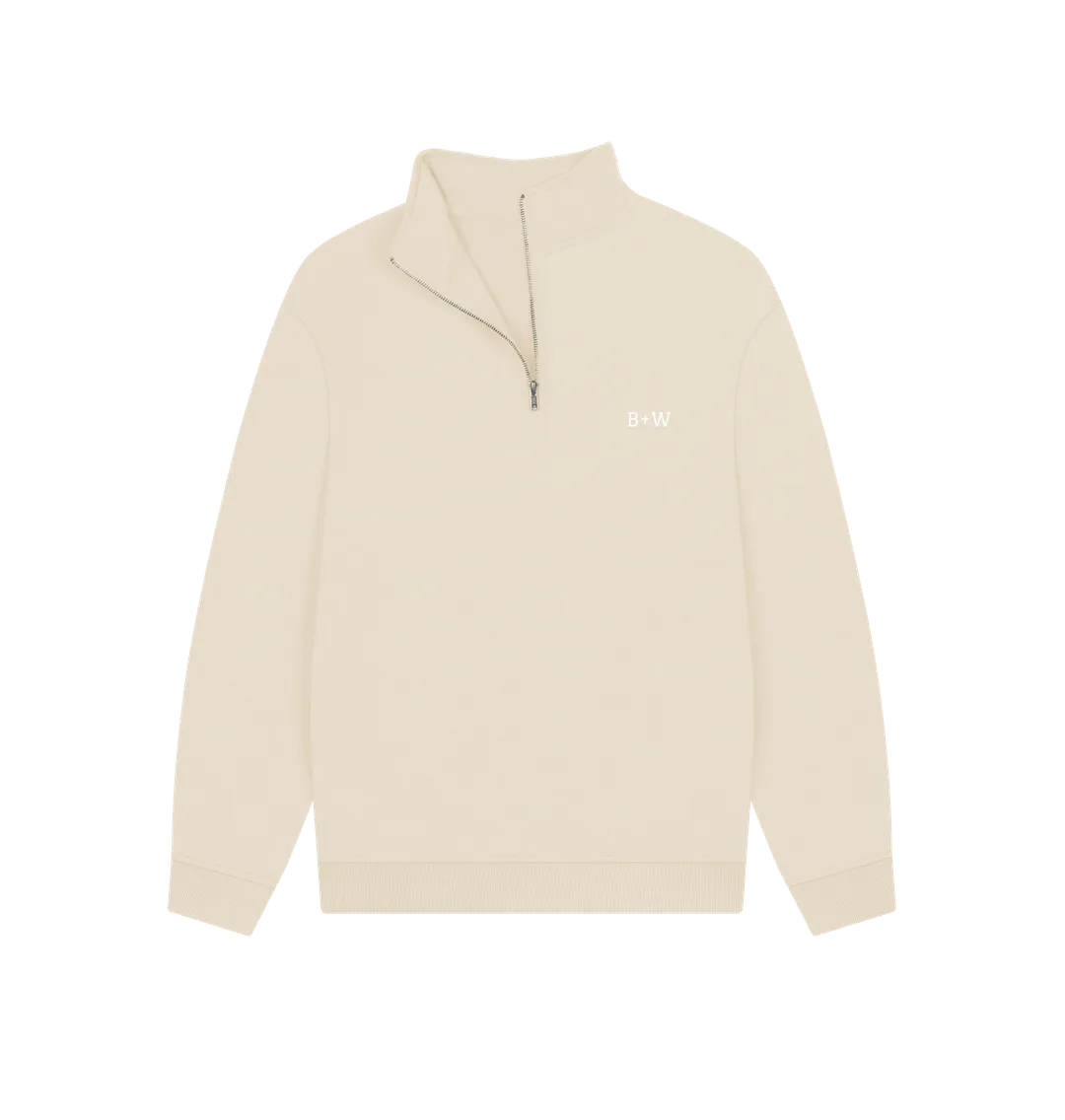 B W Quarter Zip Sweatshirt (White Lettering)