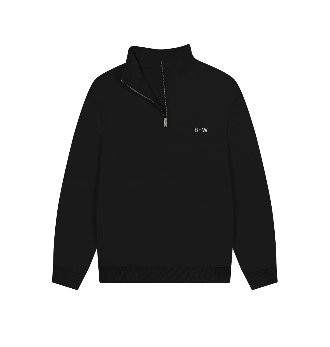 B W Quarter Zip Sweatshirt (White Lettering)