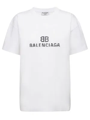 Balenciaga Pixelated BB Logo Printed T-Shirt in White