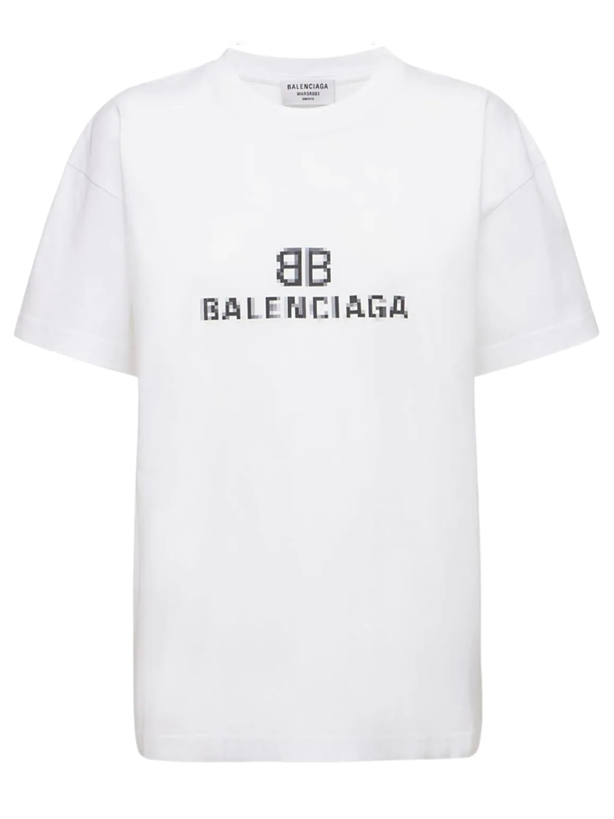 Balenciaga Pixelated BB Logo Printed T-Shirt in White