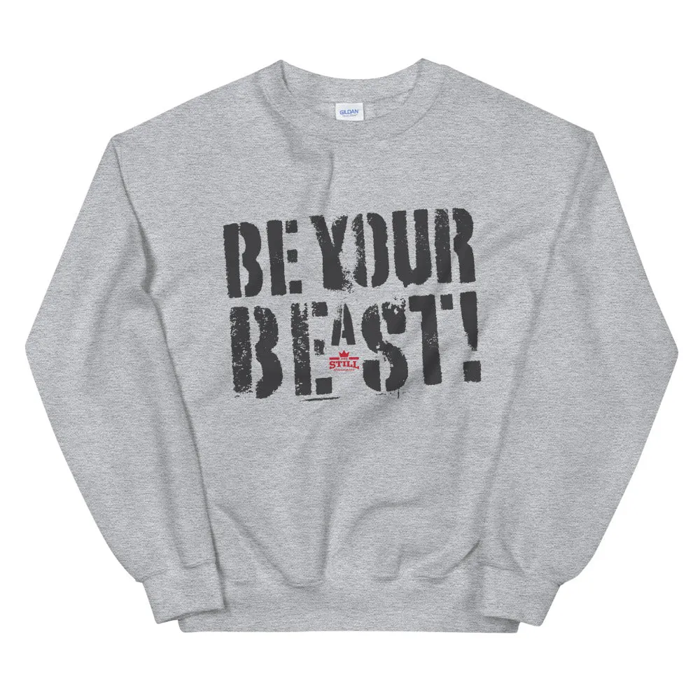 Be Your Beast women's training sweatshirt with ASC logo on back label