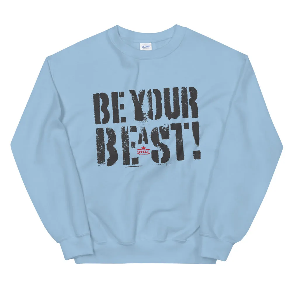 Be Your Beast women's training sweatshirt with ASC logo on back label