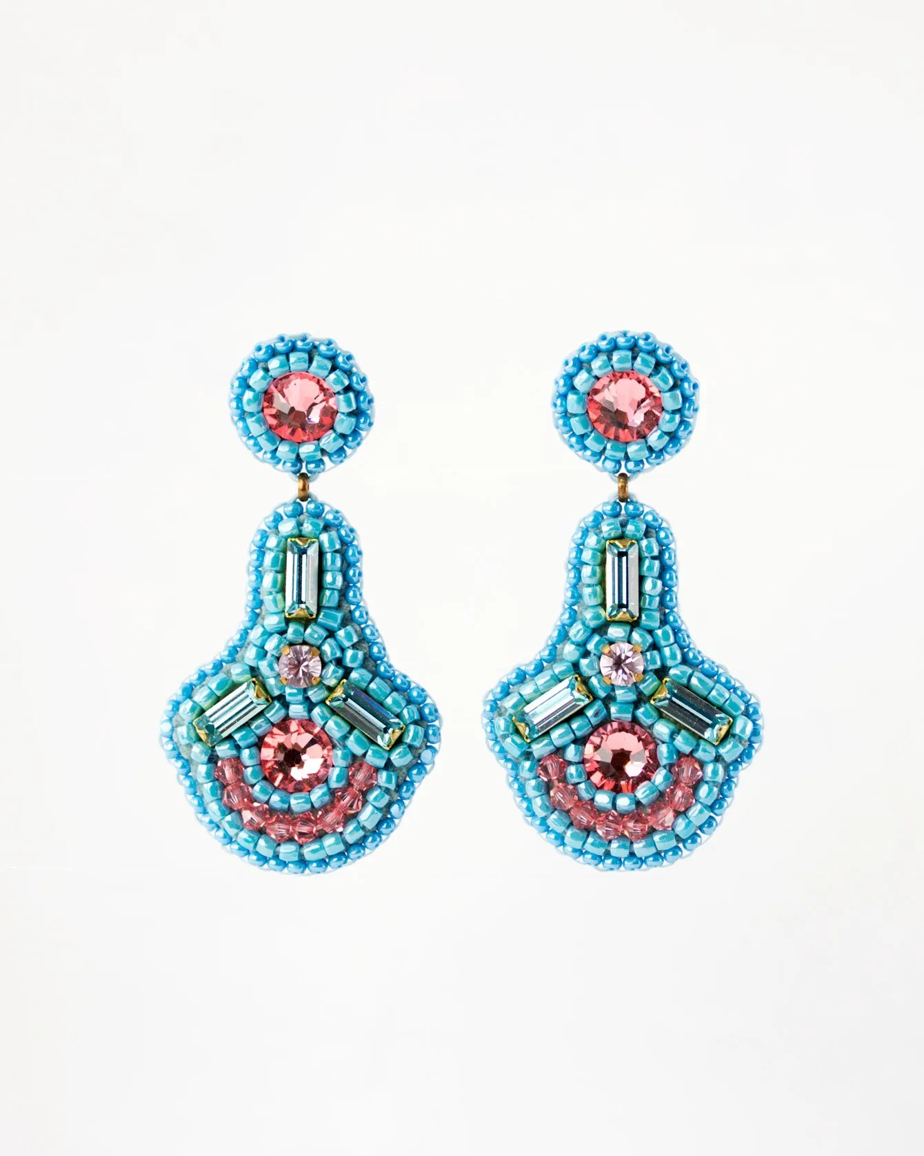 Beaded statement peach blue dangles with swarovski crystals
