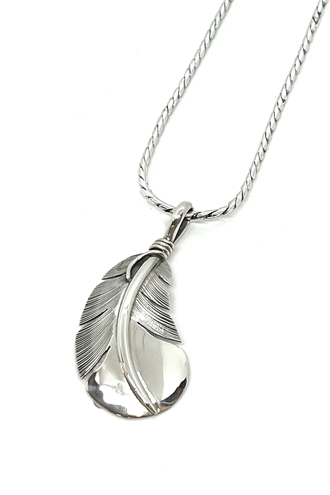 Beautiful Navajo Sterling Silver Curved Feather Pendant