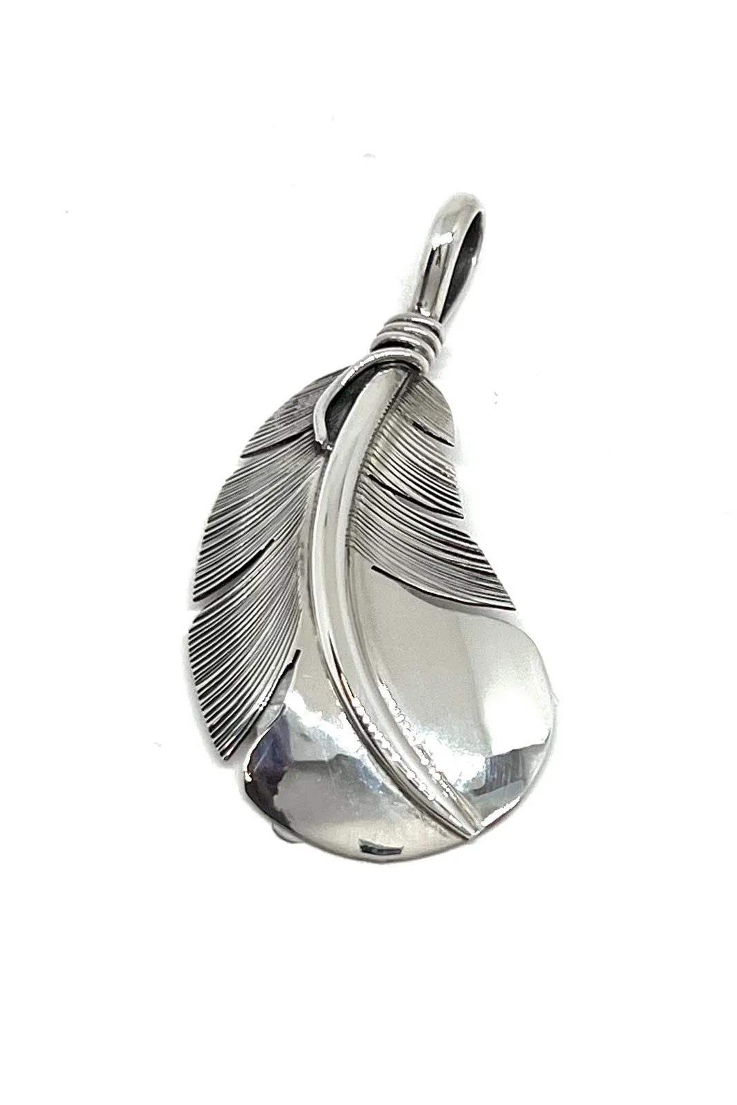 Beautiful Navajo Sterling Silver Curved Feather Pendant