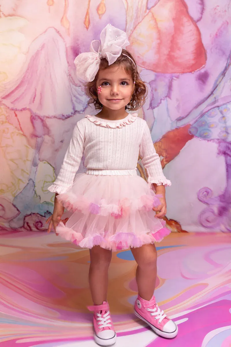 BEBE TIERS FOR FEARS SKIRT-PINK CLOUD MIX