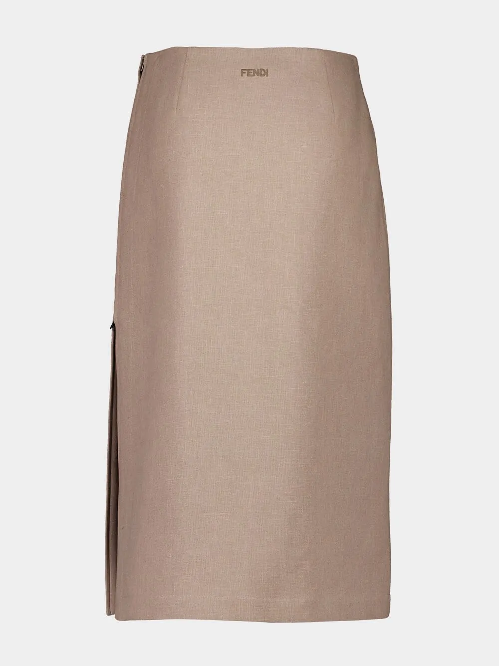 Beige Waxed Linen Midi Skirt