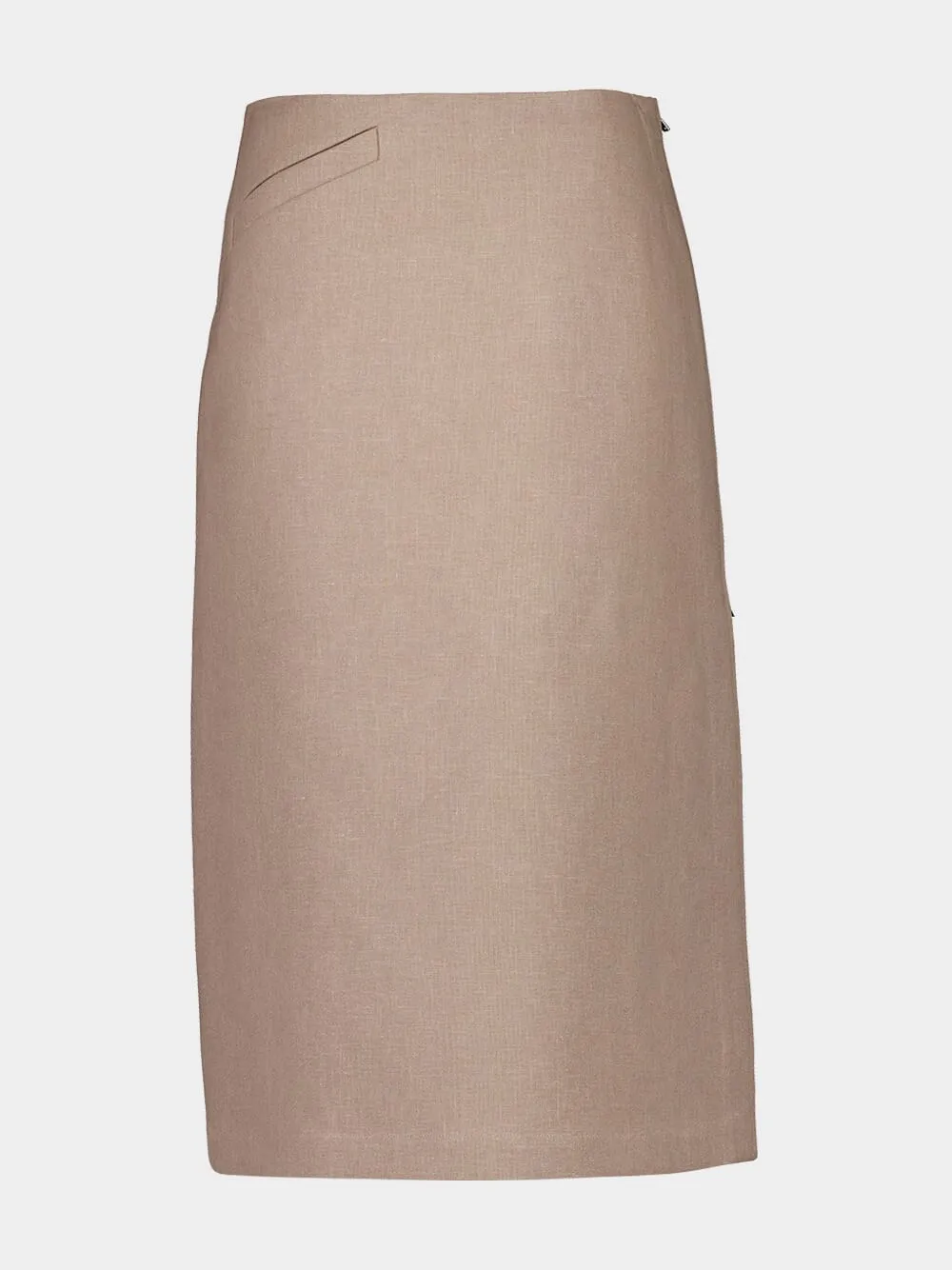Beige Waxed Linen Midi Skirt