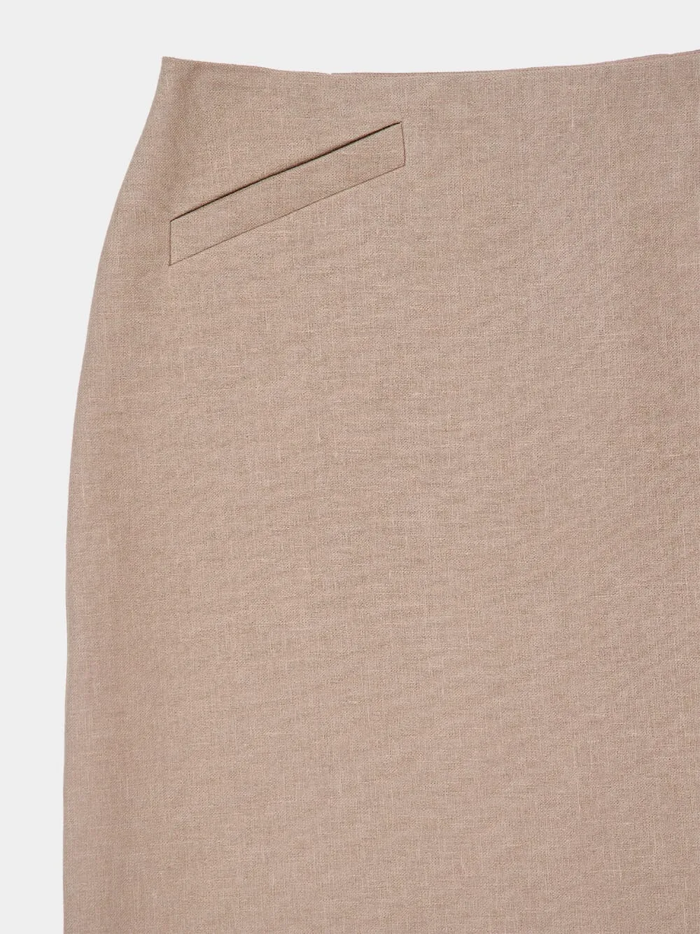 Beige Waxed Linen Midi Skirt