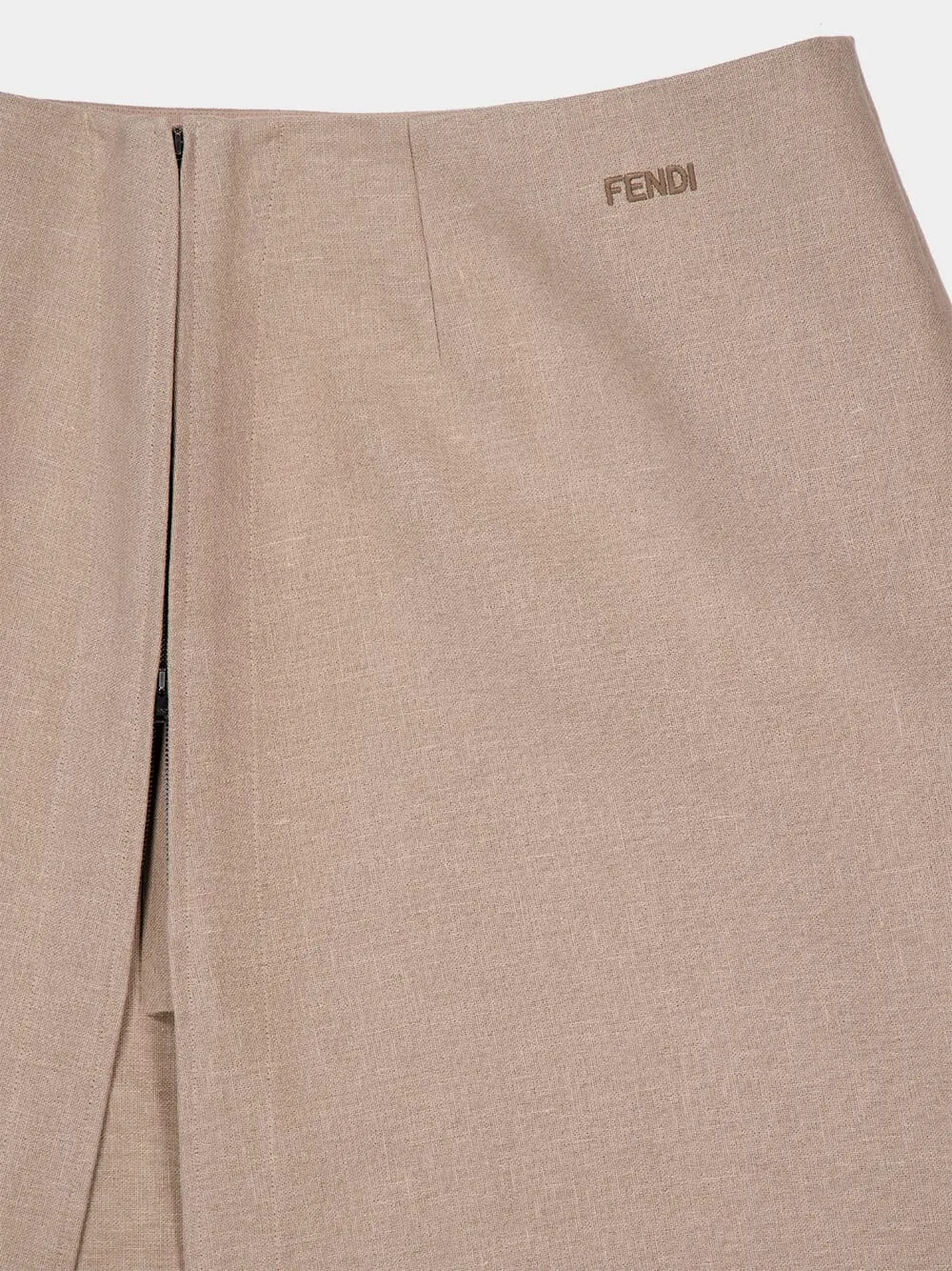 Beige Waxed Linen Midi Skirt