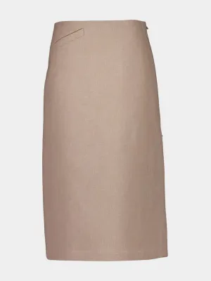 Beige Waxed Linen Midi Skirt