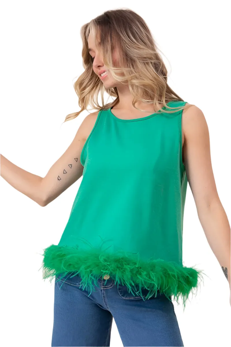 BiBi French Terry Faux Feather Bottom Back Tied Top