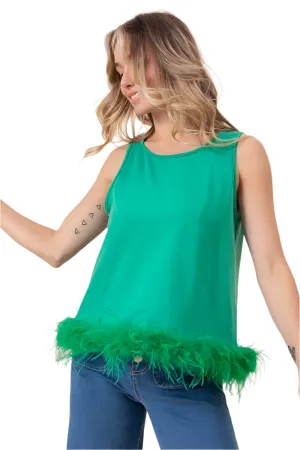 BiBi French Terry Faux Feather Bottom Back Tied Top