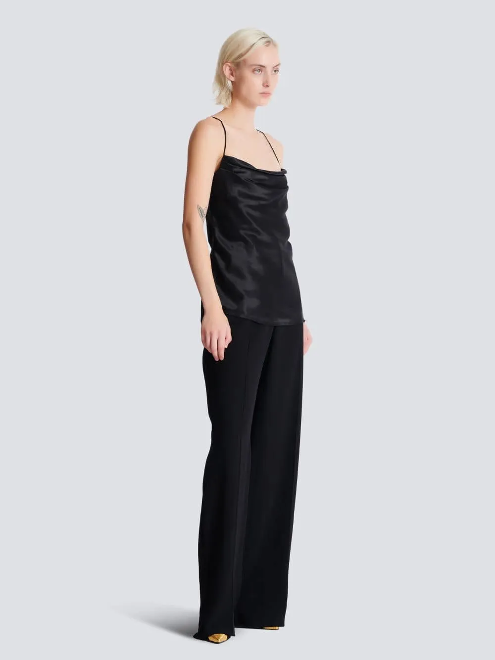 Black Draped Satin Top