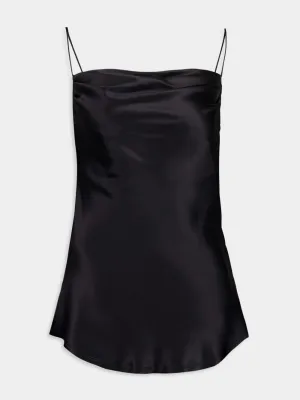 Black Draped Satin Top