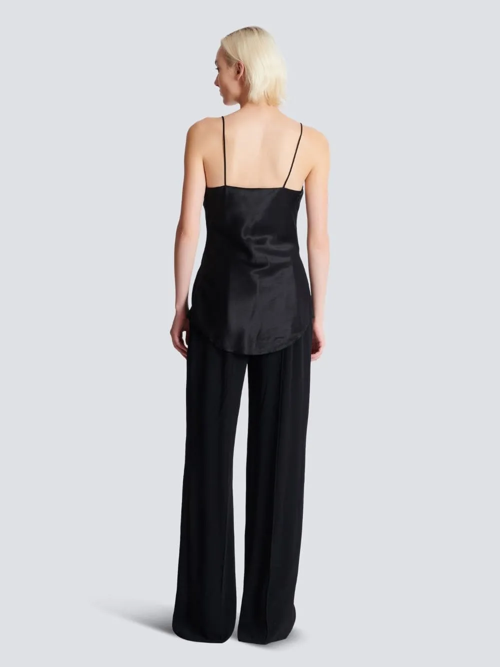 Black Draped Satin Top