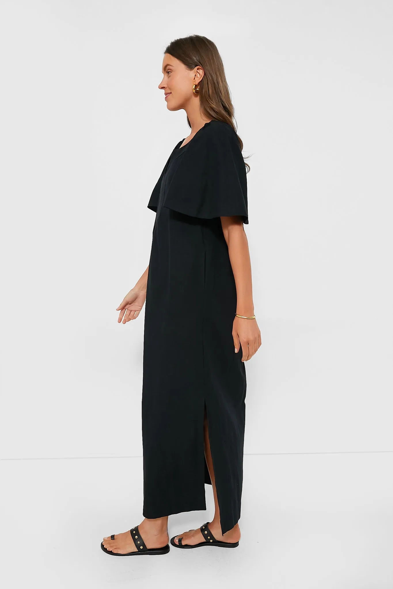 Black Finley Flutter Sleeve Maxi Dress
