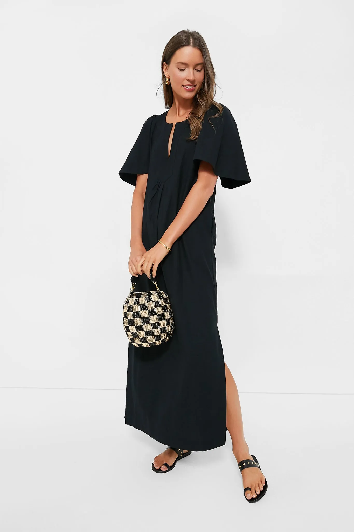 Black Finley Flutter Sleeve Maxi Dress