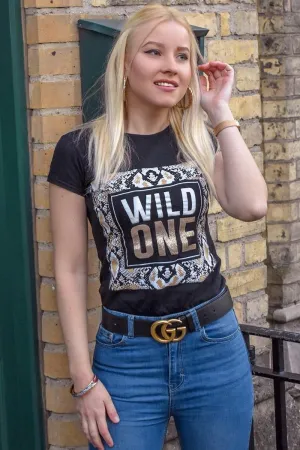 Black Gold Wild One Slogan T-Shirt  - Oniyah