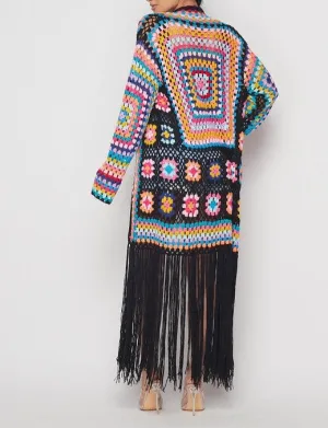 Black Multi-Color Crochet Cardigan