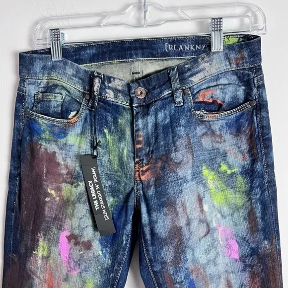 BlankNYC Hand Painted 'Crazy Legs' Splatter Design Slim Straight Leg Jeans 27