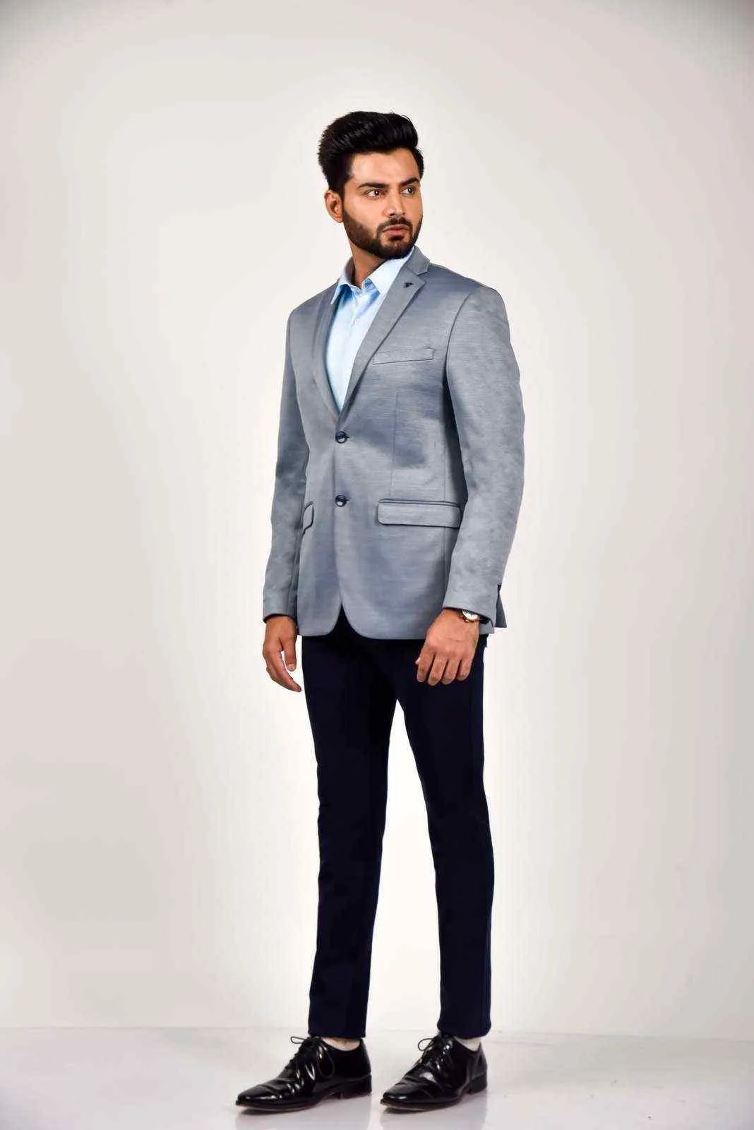 Blue Knitted Formal Blazer